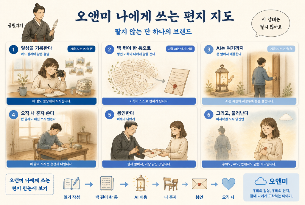 나에게 쓰는 편지 지도 — AI도 안내자도 물러나고 오직 나 혼자 미래의 나에게 쓰는, 팔지 않는 편지