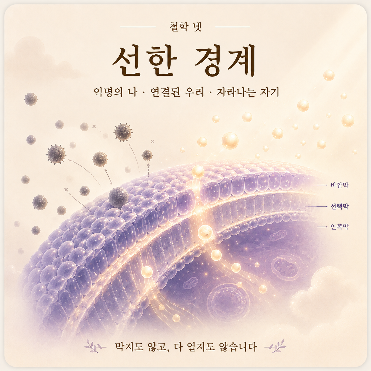 선한 경계 — 익명의 나(or) · 연결된 우리(and) · 자라나는 자기(me). 막지도 않고, 다 열지도 않습니다