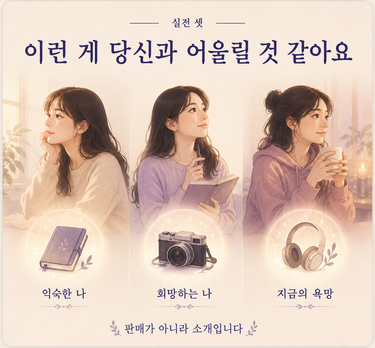 이런 게 당신과 어울릴 것 같아요 — 익숙한 나 · 희망하는 나 · 지금의 욕망. 판매가 아니라 소개입니다